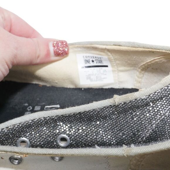 Converse All Star Silver Glittery Flats, Size 7 - Picture 5 of 10